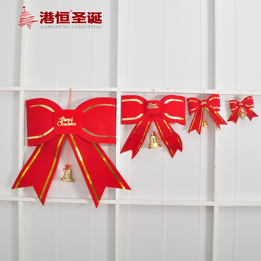 Lazo decorativo navideño de papel dorado de 20 cm con cascabel, adorno rojo para colgar en el árbol de Navidad, accesorios para regalo
