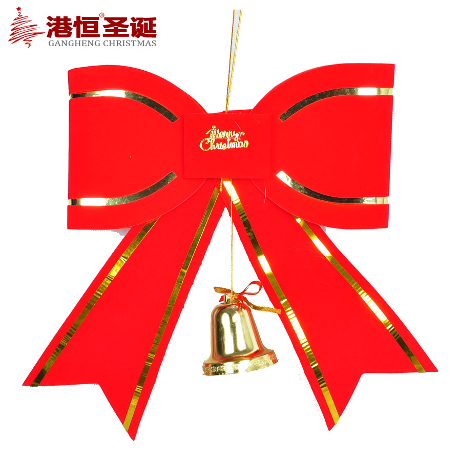 Lazo decorativo navideño de papel dorado de 20 cm con cascabel, adorno rojo para colgar en el árbol de Navidad, accesorios para regalo