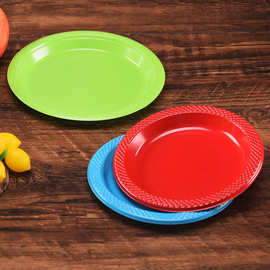跨境热卖一次性盘子9寸彩色水果甜品盘加硬防变形PS塑料圆盘批发
