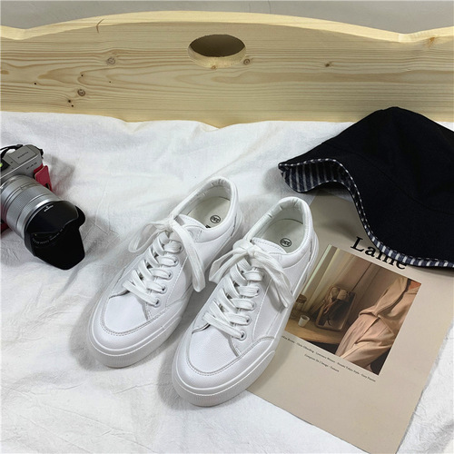 Women's Low-Top Breathable Leather Skate Shoes with Suede, White Round Toe, All-Season Shoes
