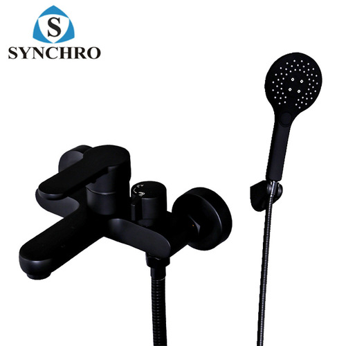 New wall-mounted black simple shower head copper three-in-one bathtub shower set cold and hot mixed faucet