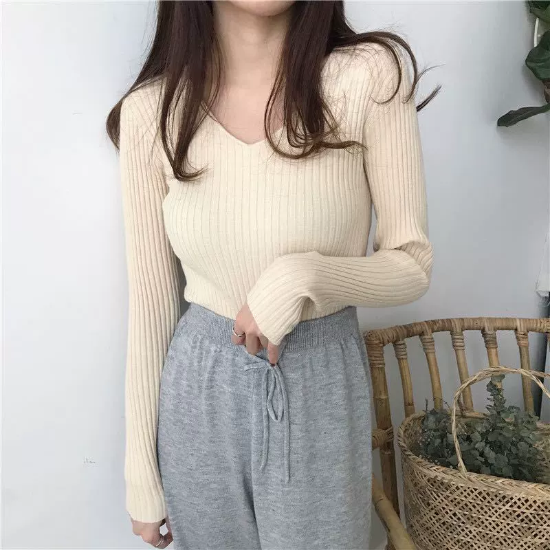 Demi-season knitted keep warm base body-friendly long-sleeve, retro sweater, with sleeve, tight