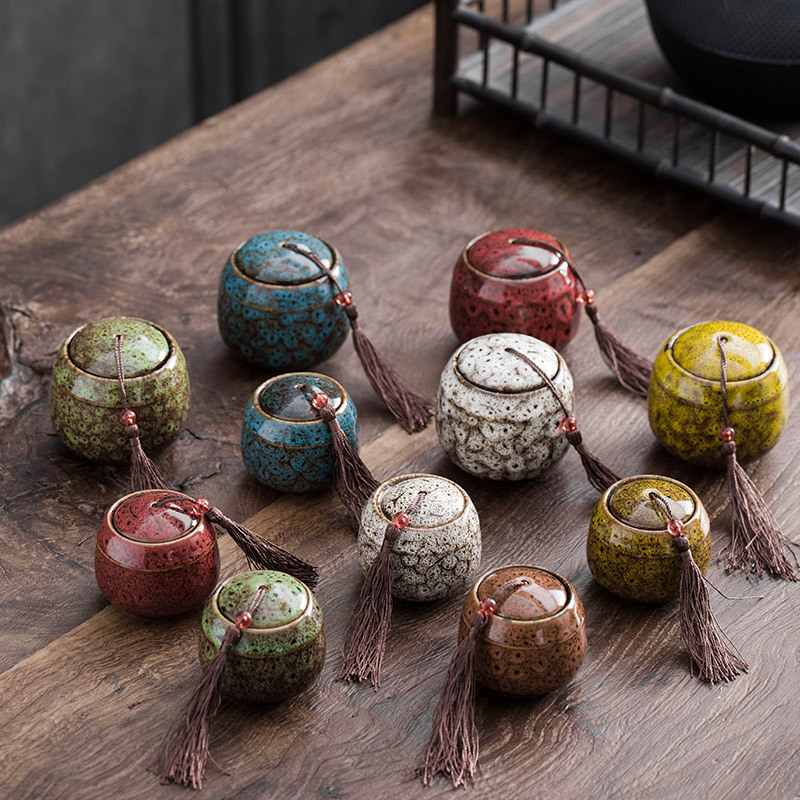 陶瓷便携旅行窑变小茶叶罐复古家用储存灌防潮手迷你茶叶罐通用