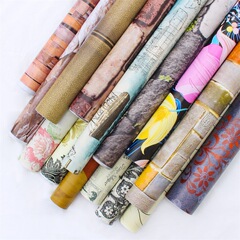 Retro 3D Stereo Wall Decal Waterproof Wood Grain Brick Pattern Floral Wallpaper Self-Adhesive Bedroom Living Room Decor Background Wallpaper