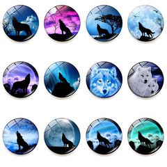 Howling Wolf Ice Crystal Glass Fridge Magnet 25mm Round Creative Home Decor Magnetic Whiteboard Sticker Small Gift