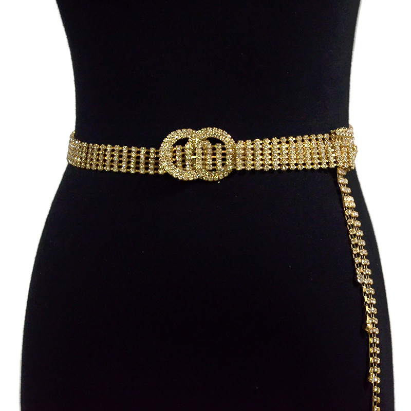 Comercio exterior transfronterizo Cinturón de mujer con incrustaciones de diamantes de imitación cinturón decorativo completo de mujer falda decorativa casual cinturón de diamantes borla