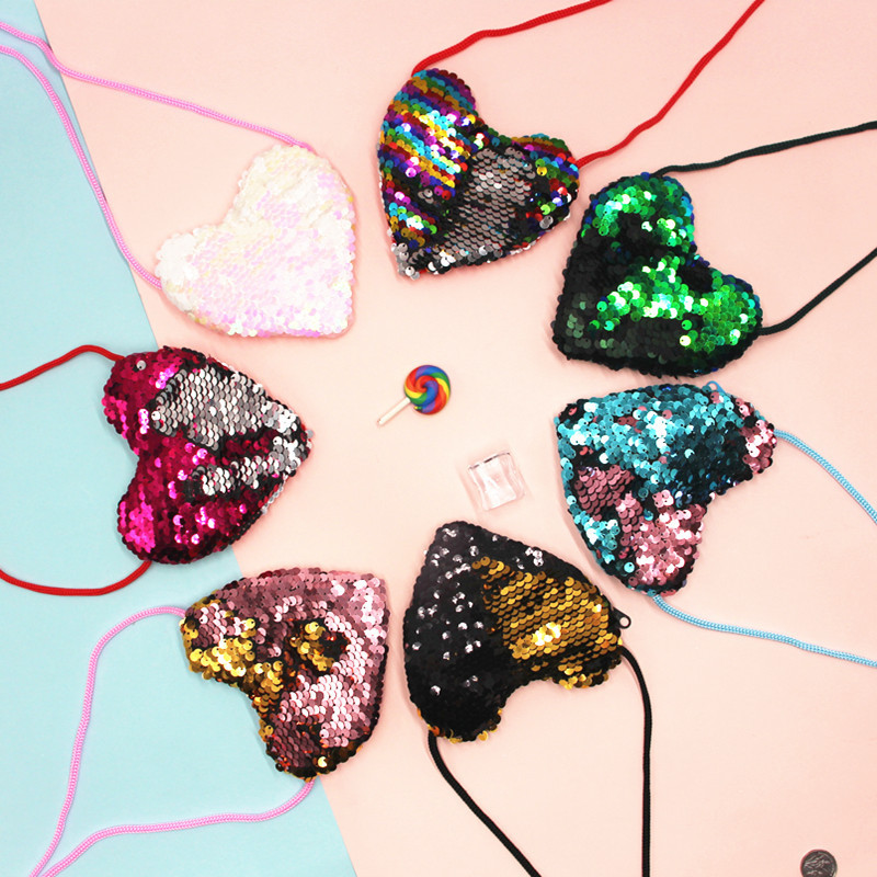 Cross-border Spot Children's Sequin Coin Purse Heart-shaped Lanyard One-shoulder Crossbody Bag Kindergarten Children's Small Wallet Cross-border Spot Children's Sequin Coin Purse Heart-shaped Lanyard One-shoulder Crossbody Bag Kindergarten Children's Small Wallet