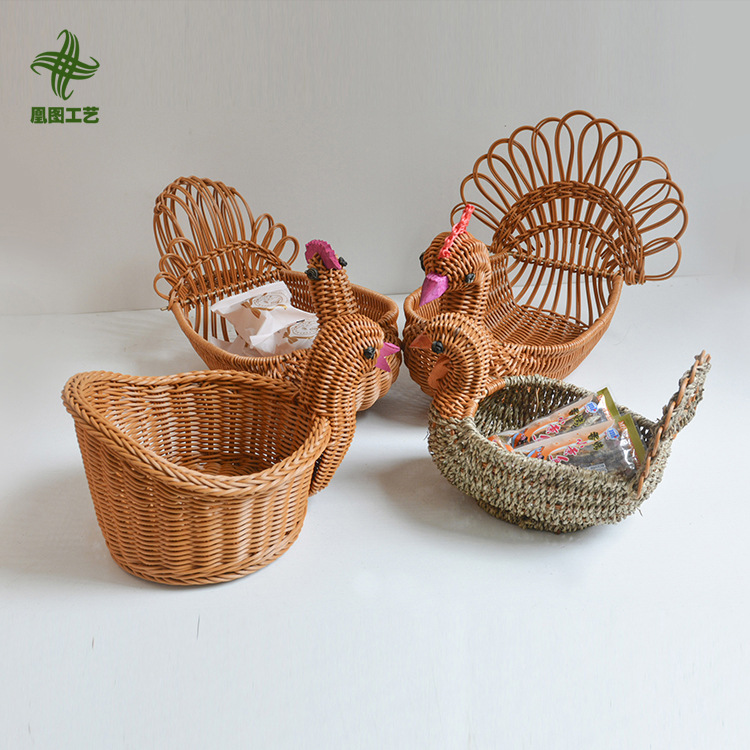 Creativa imitación animal forma pato cesta de frutas cesta de pan ratán decoración del hogar sala de estar cesta de almacenamiento de escritorio