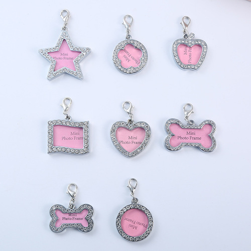 Pet accessories round five-pointed star rectangular diamond dog tag anti-lost information tag diy can be handwritten