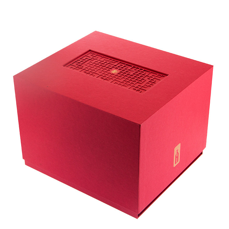 镂空创意异形双开酒盒葡萄酒礼品盒硬纸板红色特种纸烫金红酒包装