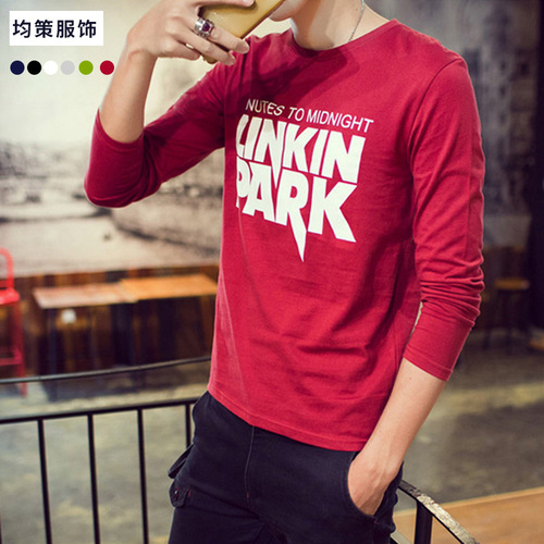 Men's T-shirt Autumn Long-sleeve T-shirt Pure Cotton Crew Neck Casual Print Men's Clothing Cultural Shirt Top Underwear