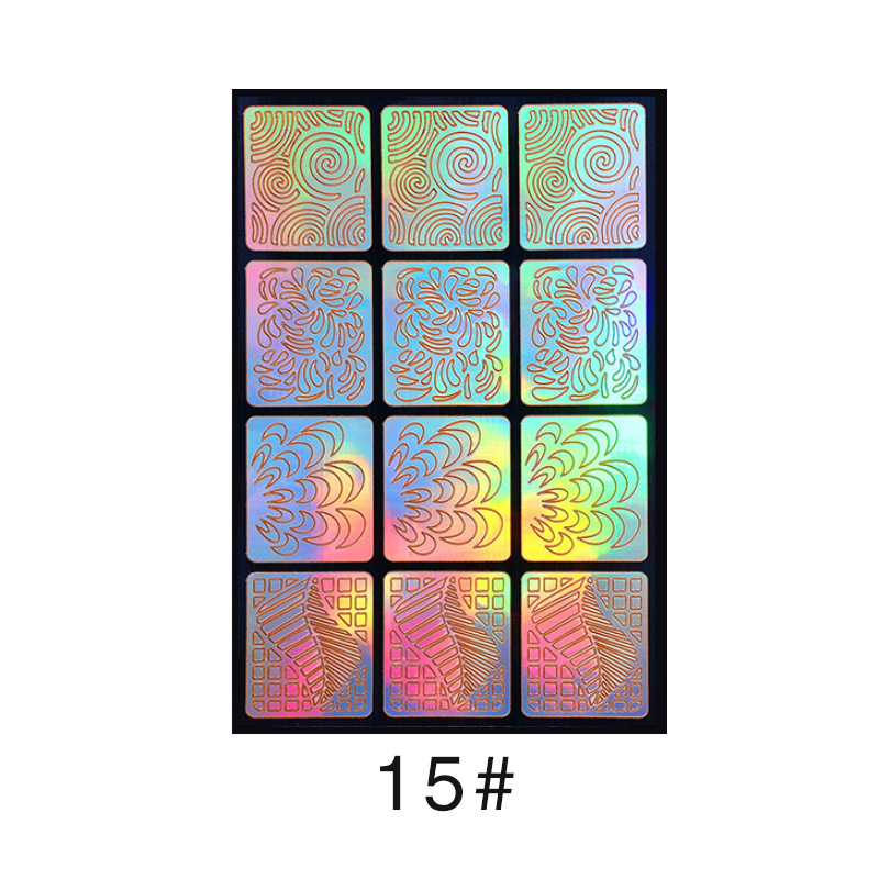Colorido láser hueco pegatinas de uñas plantilla de impresión de uñas plantilla grande pintada de impresión transfronteriza exclusiva para la venta al por mayor