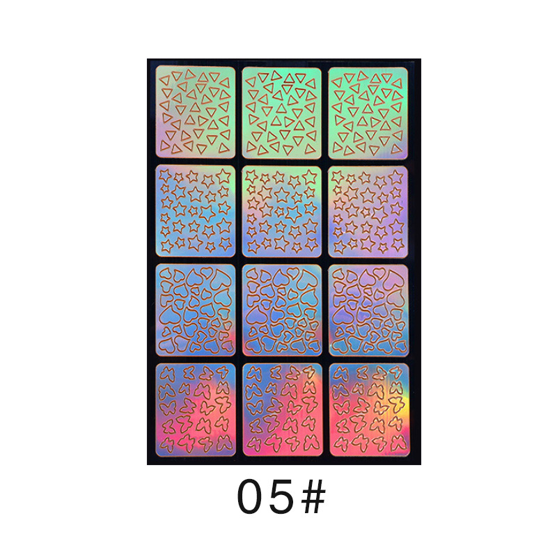 Colorido láser hueco pegatinas de uñas plantilla de impresión de uñas plantilla grande pintada de impresión transfronteriza exclusiva para la venta al por mayor