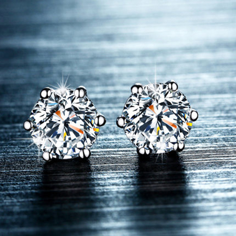 Six-claw silver artificial diamond Zircon stud earrings women's elegant small earrings men's rhinestone single diamond ear bone ear piercing