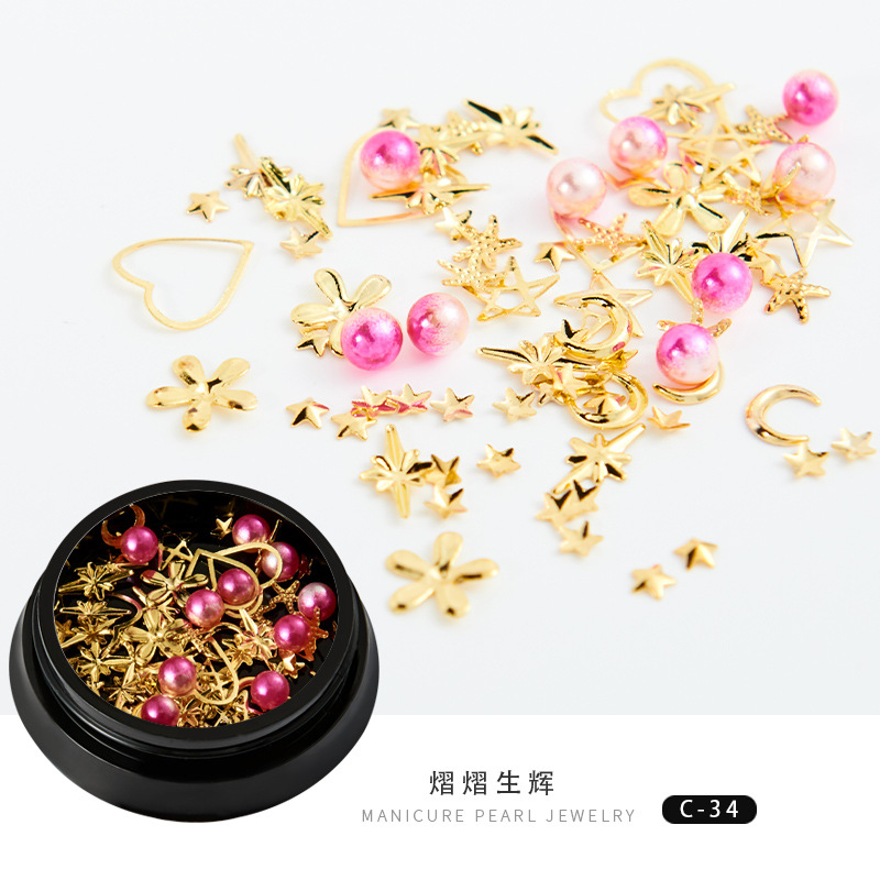 Comercio exterior nueva manicura estrella Luna joyería mixta Caja Popular cobre ronda remache lentejuelas uñas diamante decoraciones belleza