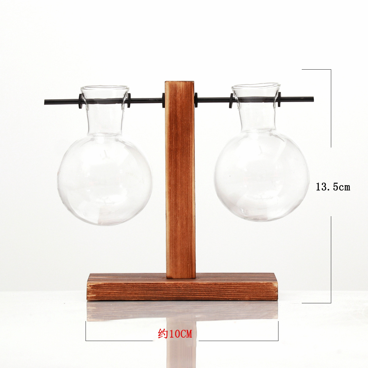 Simple creativo hidropónico soporte de madera pequeño florero verde rábano planta hidropónica florero transparente decoración de escritorio