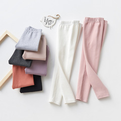 Spring and Autumn Children's Leggings Korean Style Candy Color Cotton Girls' Leggings Wholesale Brushed Thick Children's Pants