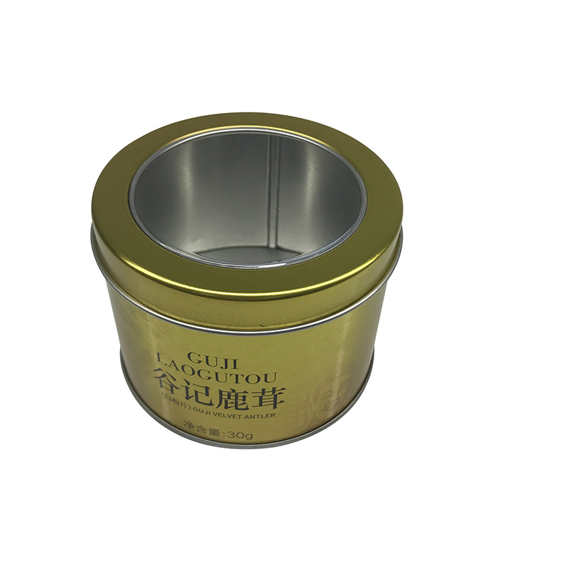 西洋参马口铁盒鹿茸圆形包装铁盒PVC开窗铁罐 蛋糕甜品通用小铁罐