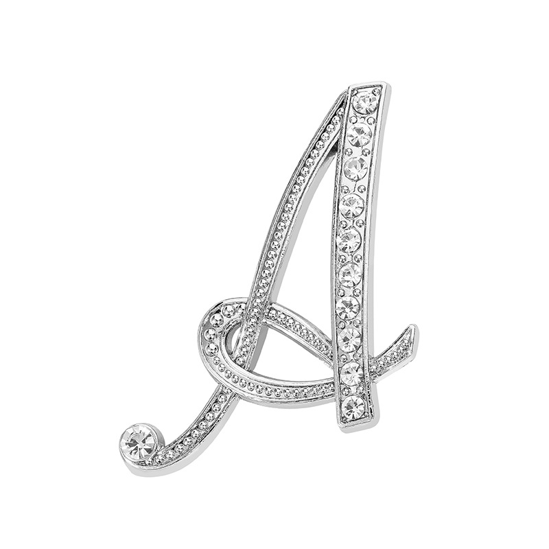 Silver Alphabet Brooch Letter Pin Personalized Inlaid Crystal Gift_voghion.com
