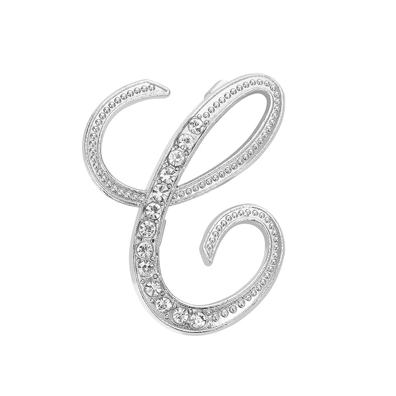 Silver Alphabet Brooch Letter Pin Personalized Inlaid Crystal Gift_voghion.com