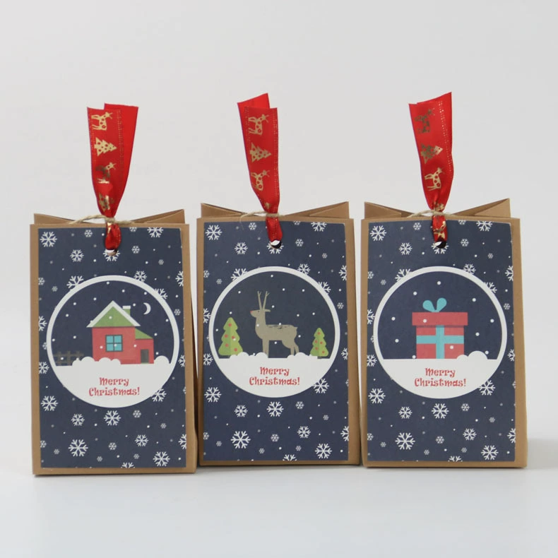 2019 Европейский стиль Новый Рождественский мешок из крафт-бумаги Рождественский узор Квадратный нижний упаковочный пакет Кейтеринг West Point Упаковочный бумажный пакет