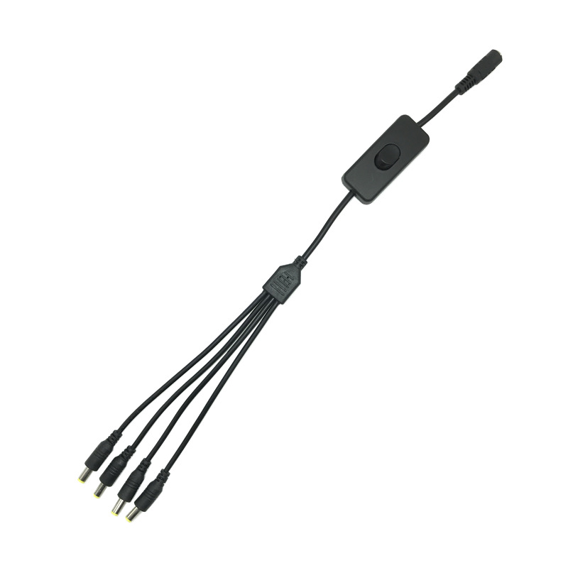 新带开关dc电源线 1进4出带控制开关直流线 dc5.5*2.1 1分4带开关