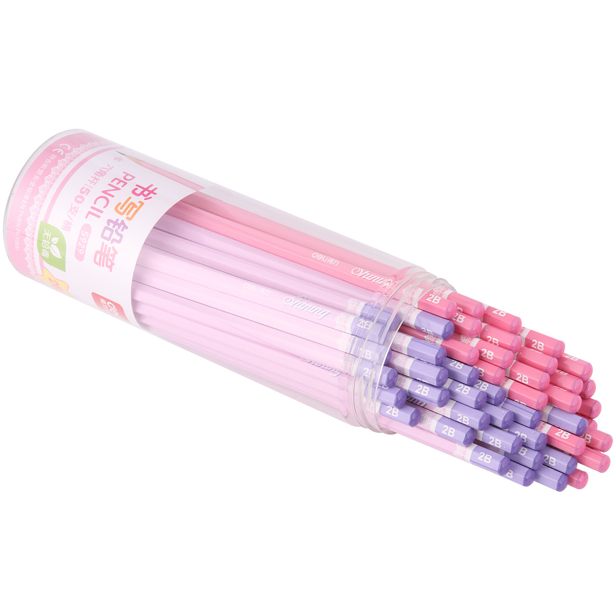 Deli S929 lápiz 2B lápiz hexagonal dibujo para estudiantes 50 lápiz de dibujos animados cubo útiles escolares