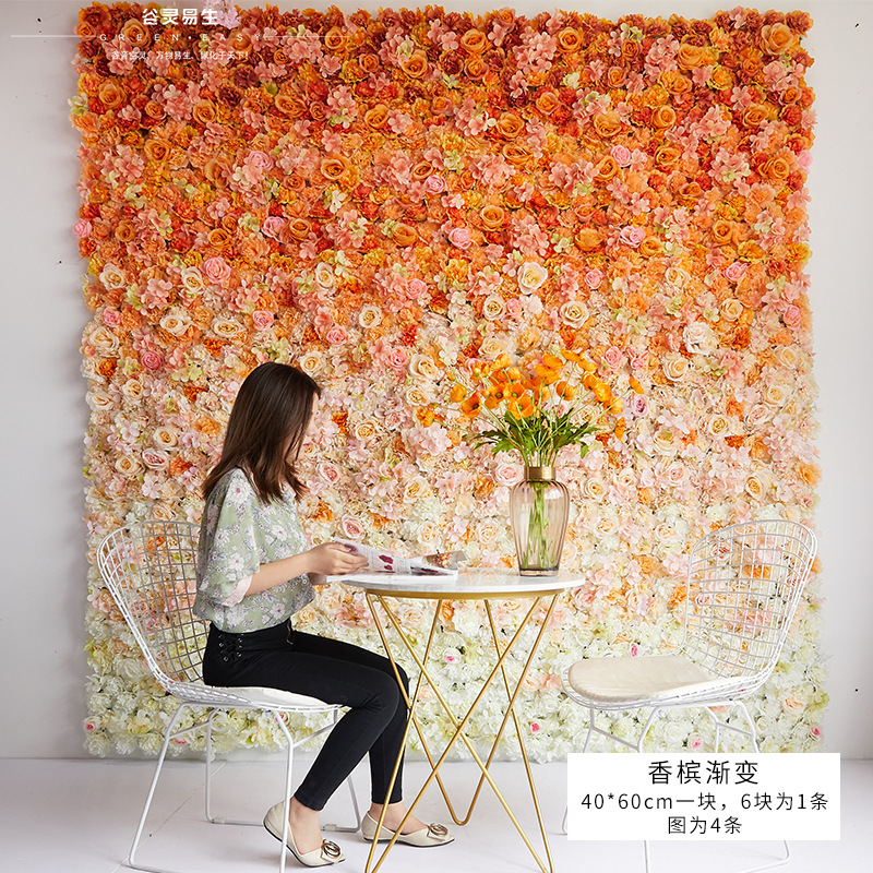 Pared de flores artificiales para bodas, pared de plantas, fondo de pared para bodas, decoración de flores falsas para escaparates de centros comerciales, flores de seda de rosa al por mayor