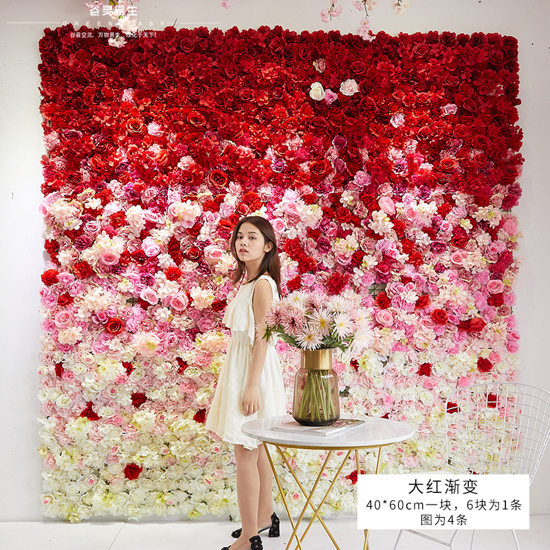 Pared de flores artificiales para bodas, pared de plantas, fondo de pared para bodas, decoración de flores falsas para escaparates de centros comerciales, flores de seda de rosa al por mayor