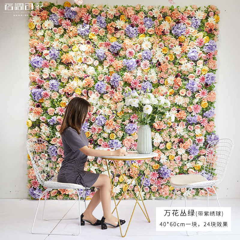 Pared de flores artificiales para bodas, pared de plantas, fondo de pared para bodas, decoración de flores falsas para escaparates de centros comerciales, flores de seda de rosa al por mayor