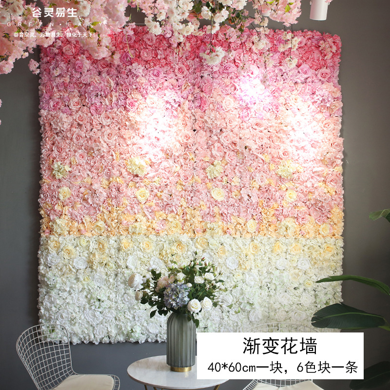 Pared de flores artificiales para bodas, pared de plantas, fondo de pared para bodas, decoración de flores falsas para escaparates de centros comerciales, flores de seda de rosa al por mayor