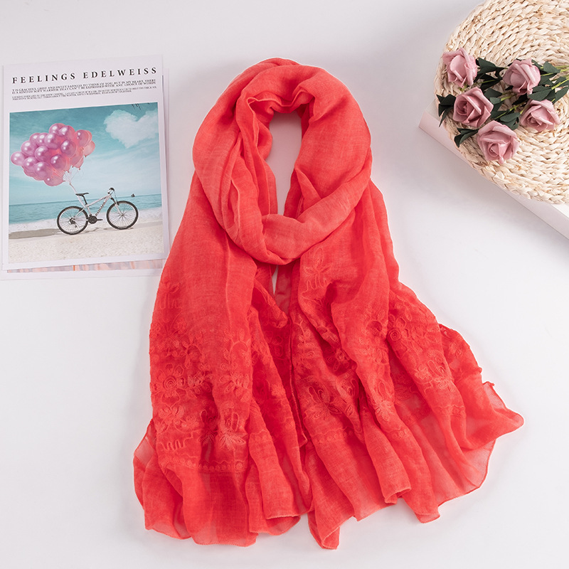 春と秋の冬の新型韓国版刺繍マフラー女性百合刺繍マフラー多色韓国ロングストール両用