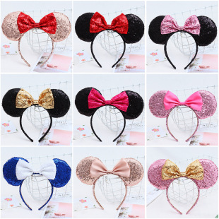 Amazon new fashion headband full sequins Minnie bow headband manufacturers wholesale children Mickey hairband