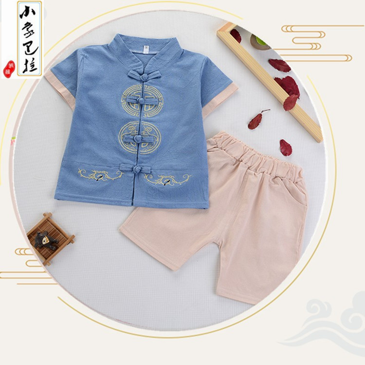 Cross-border children's clothing Chinese clothing children's retro improved Tang suit summer boys and girls cotton and linen suit Chinese style baby Tang suit