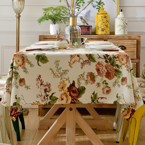 Simple and fashionable pure cotton fabric tablecloth, new Chinese style light luxury tea table cloth, pastoral small fresh tablecloth manufacturer wholesale