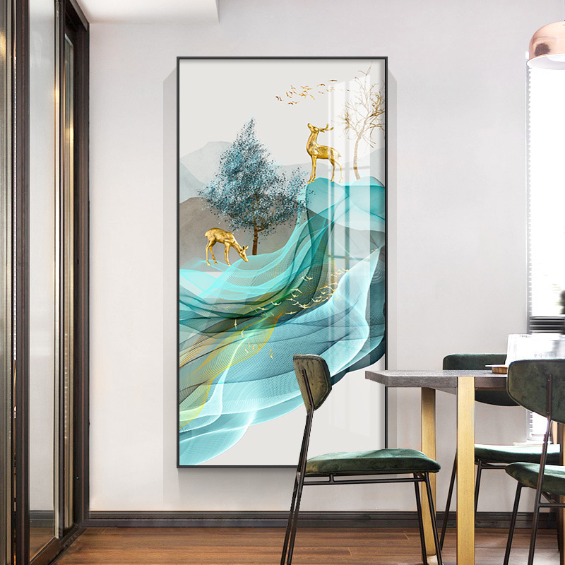 New Chinese style Nordic entrance decorative painting vertical aisle corridor landscape fortune feng shui mural living room hanging painting