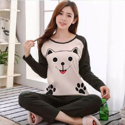 Factory Direct Sales New Spring and Autumn Season Multiple Long-Sleeve Nightgowns for Women Autumn Cartoon Cute Ladies Home Wear Set Wholesale