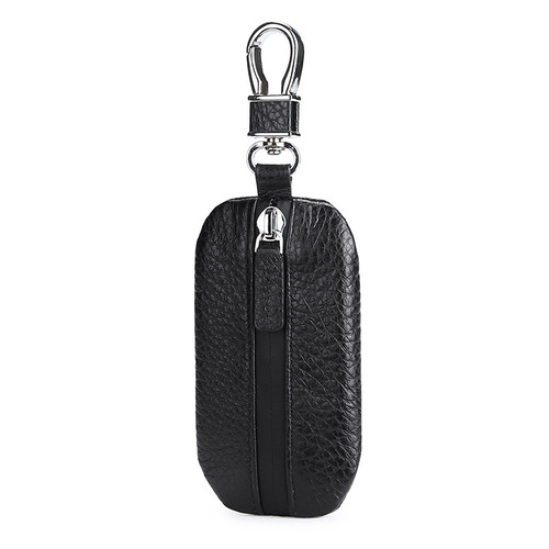 Natural Fracture Top Grain Leather Car Key Case Genuine Remote Control Protector Waterproof Zipper Fashion Key Case 