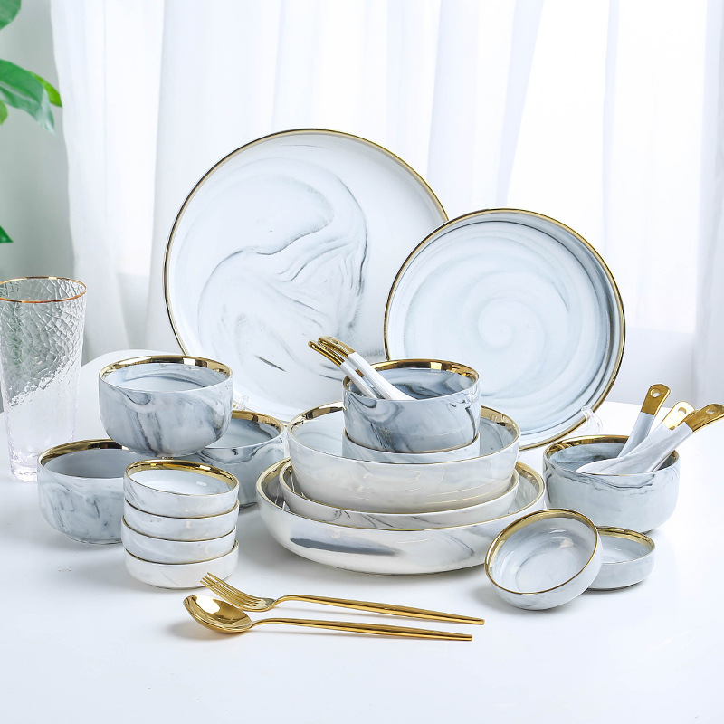 European Style Marble Pattern Phnom Penh Ceramic Tableware Set Hotel Household Rice Bowl Deep Soup Plate Dish Plate Noodle Bowl Soup Bowl European Style Marble Pattern Phnom Penh Ceramic Tableware Set Hotel Household Rice Bowl Deep Soup Plate Dish Plate Noodle Bowl Soup Bowl