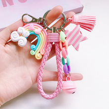 韩版可爱少女心创意软陶彩虹钥匙扣女学生书包棒棒糖挂件钥匙配饰