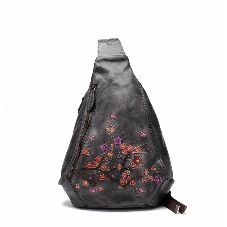 Túi đeo chéo nữ da bò thật phong cách vintage, thiết kế 3 trong 1 (đeo chéo, đeo vai, đeo ngực) — Xám cổ điển, Màu xanh lá cây, Nâu cổ điển, Vàng cổ điển