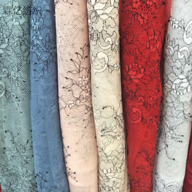 厂家直销高品质双色锦棉蕾丝女装T恤背心连衣裙面料剪线无弹蕾丝