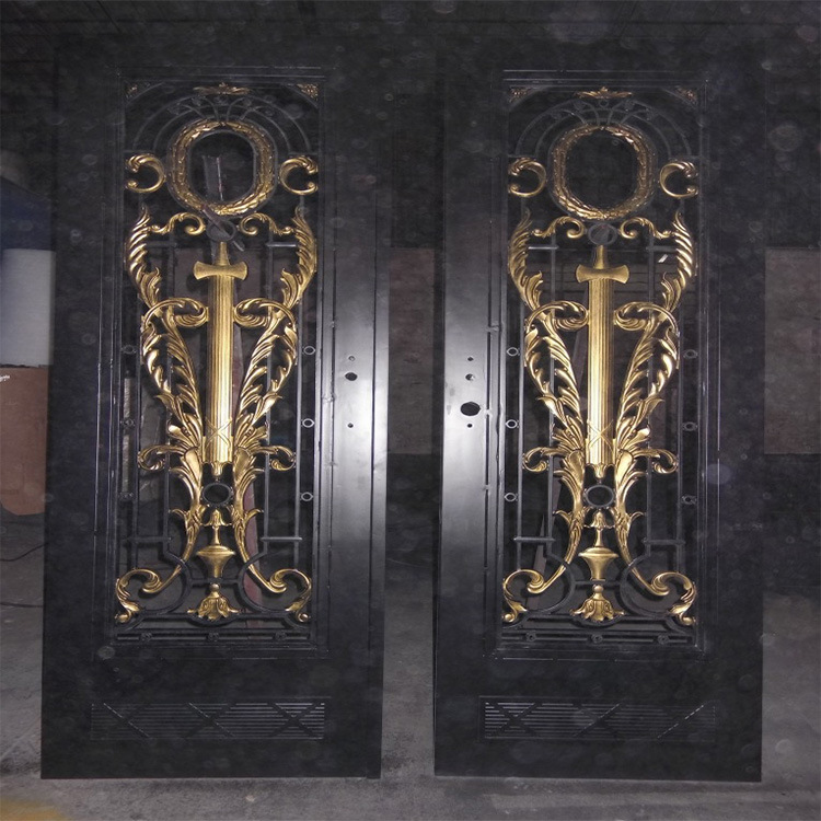 佛山 铝艺雕刻铝花铝艺大门 平移铝艺大门入户 门双开防盗门定 制