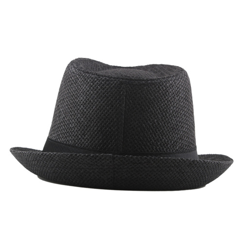 Summer middle-aged and elderly straw paper Panama jazz hat black square streamer decorative top hat breathable sun protection hat
