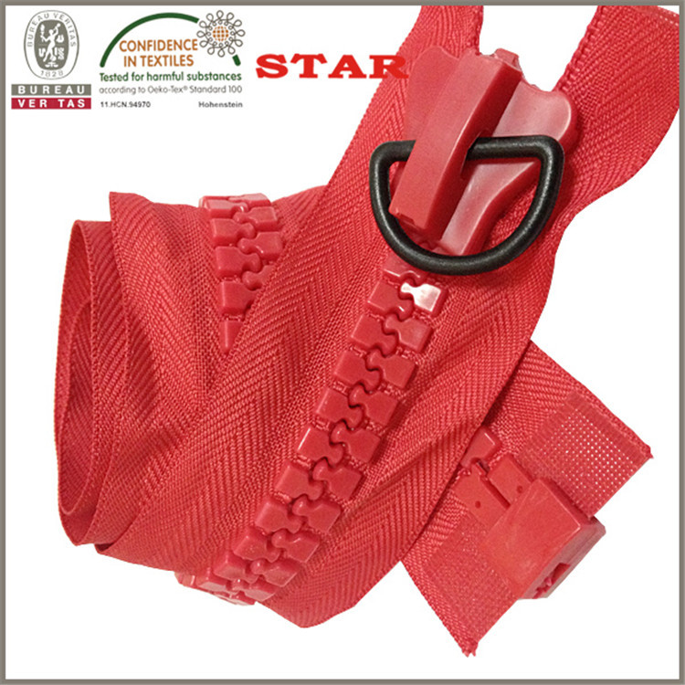 20#15# 30#树脂拉链粗齿拉链D环拉头红色布边欧盟环保