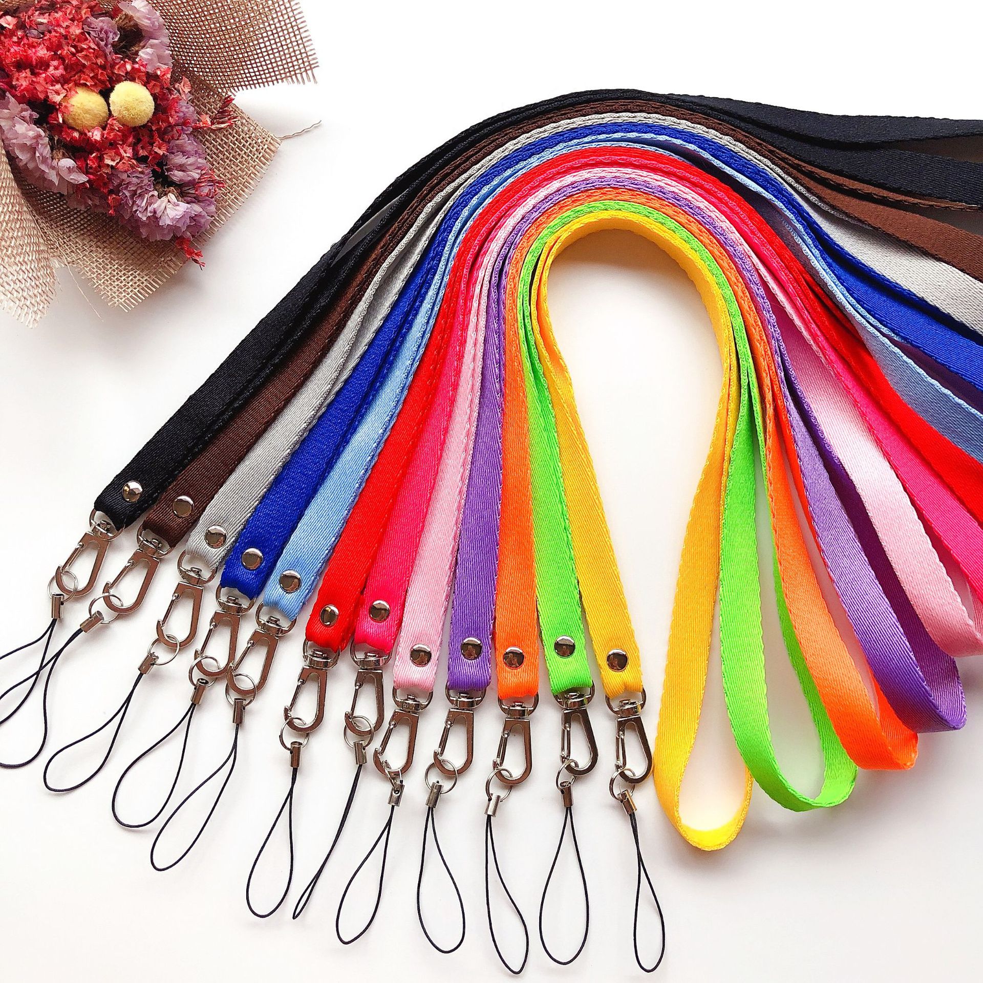 Spot supply 12mm solid color webbing mobile phone lanyard water Cup rope work certificate card holder with key chain hanging chain