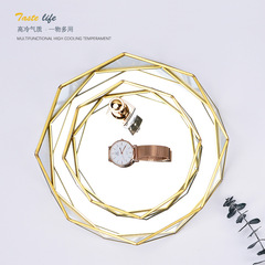 輕奢幾何圓形玻璃盤化妝品首飾收納盤北歐ins金色西餐蛋糕甜品盤