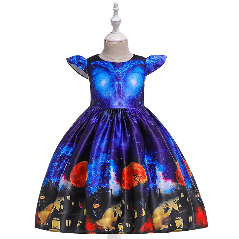 European and American Foreign Trade Children's princess dress Halloween printed cos cartoon dress lace costume Halloween