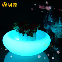 現代簡約充電LED七彩遙控發光圓托酒吧紅酒托KTV圓形茶盤塑料水果