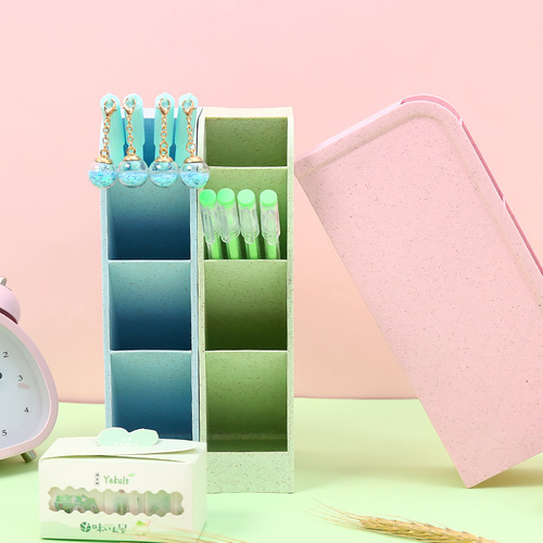 Student oblique pen holder ins stationery storage box creative fashion transparent wheat multifunctional desktop storage box